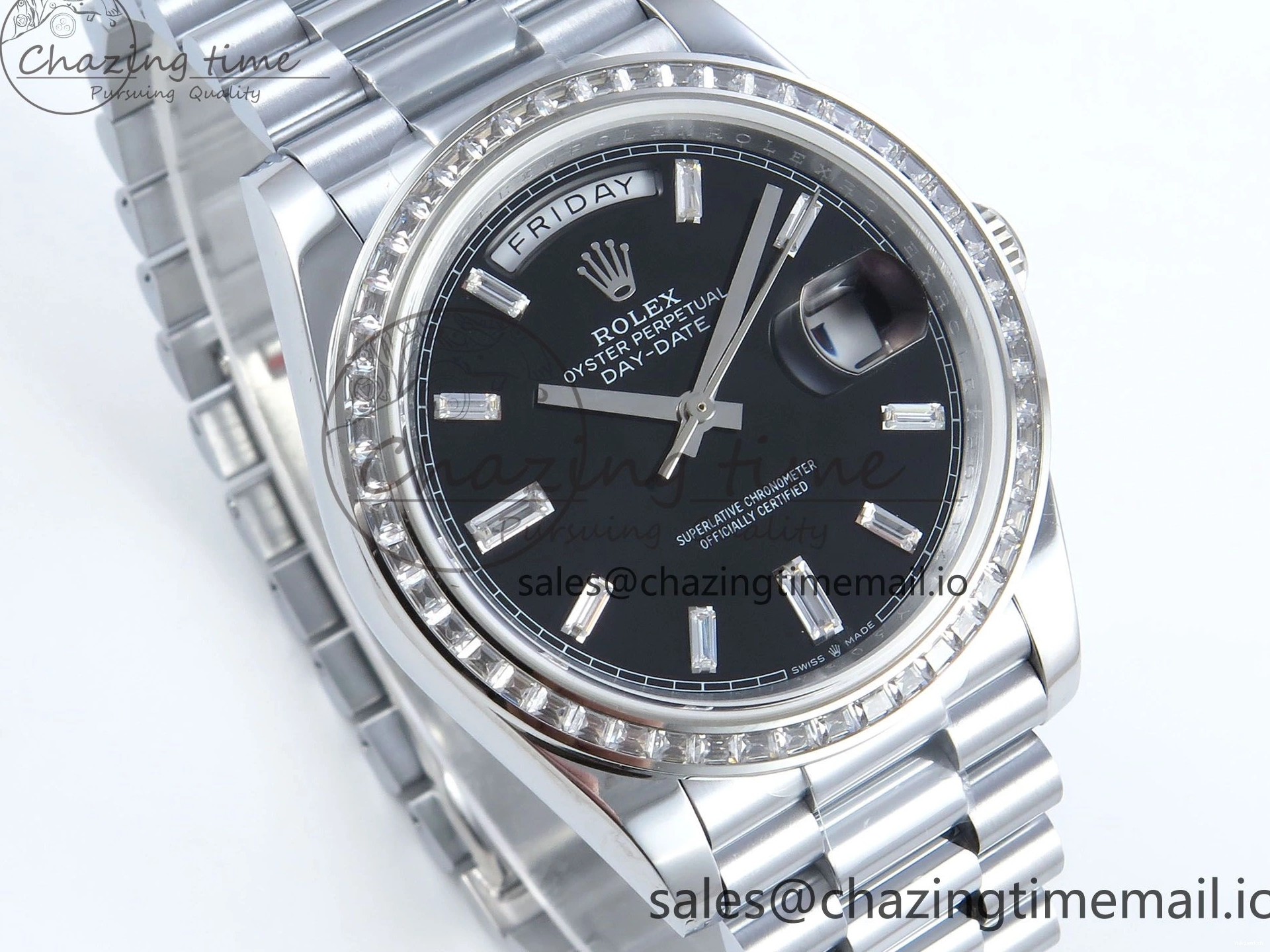 on QF 40 Edition Bracelet (Gain 1:1 DayDate Black V5 Best A2836 Crystal SS Bezel Dial Diamonds President Weight) 0315